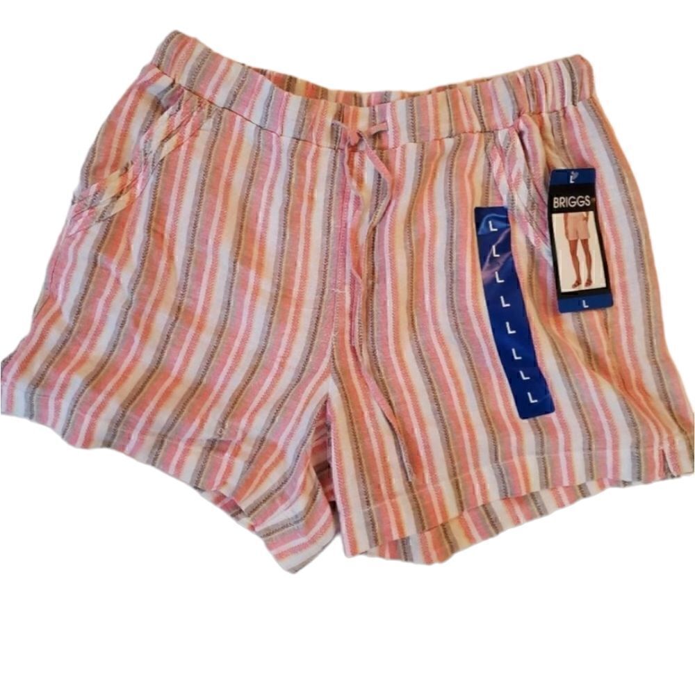 NWT Briggs coral and tan stripe linen casual shorts L